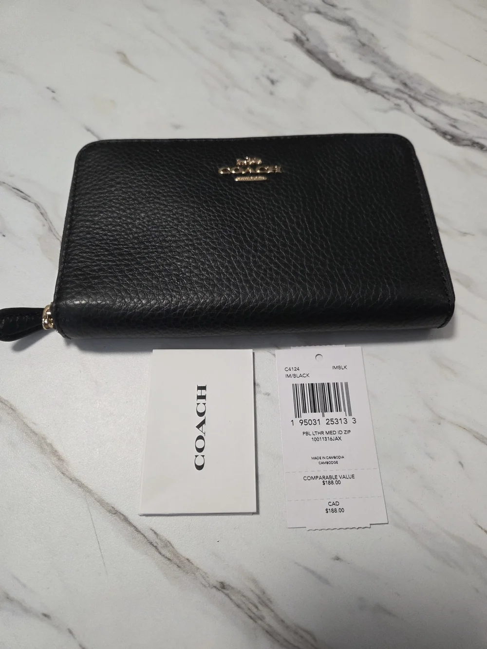 Coach Black Pebbled Leather Zip Wallet